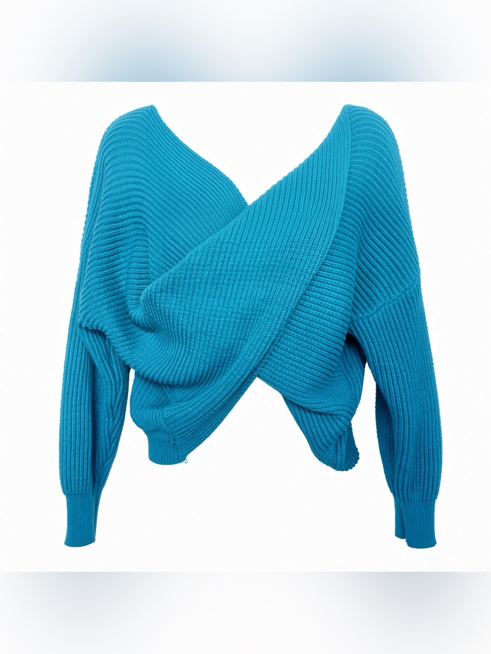 SHEIN Teal Wrap Sweater XS Ribbed Knit Crossover Cropped Long Sleeve US 2